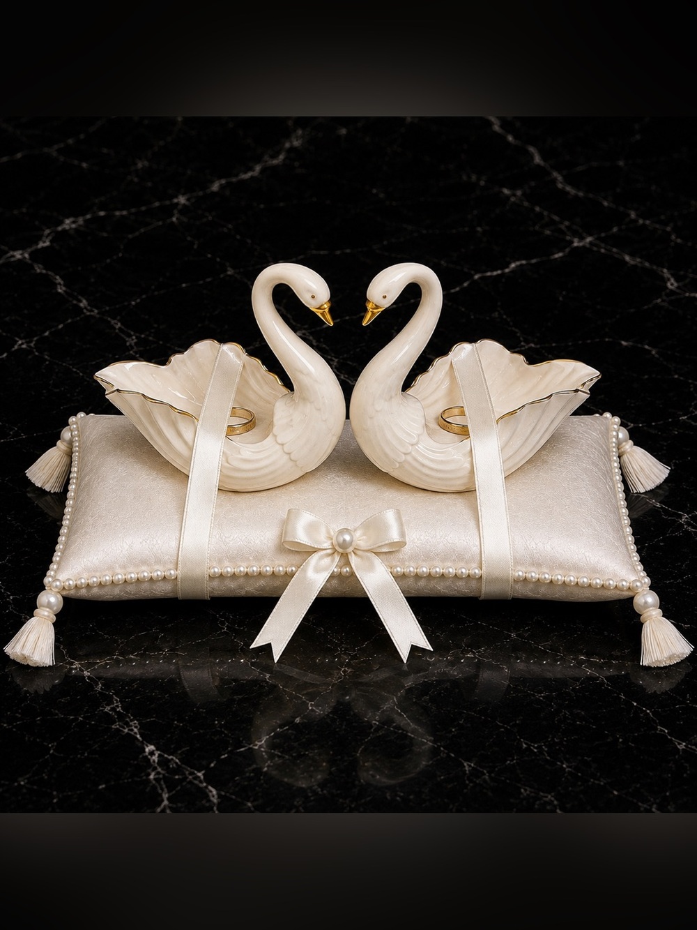 Lenox Swans 2 Porcelain Swans 24K Gold Wedding Cake Toppers Ring Holders 4.5”